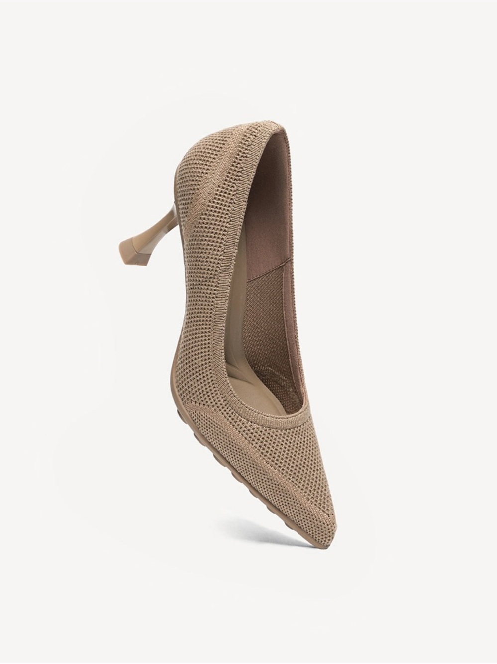 Knit Pointed-Toe Pumps in Taupe - Picture 4 of 13